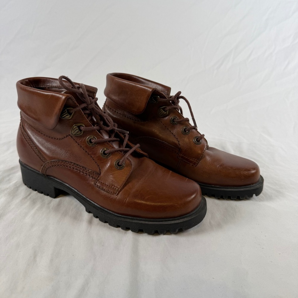 Earth Shoe Village 3 Brown Leather Lace Up Combat Ankle Boots Womens 7 Gorpcore